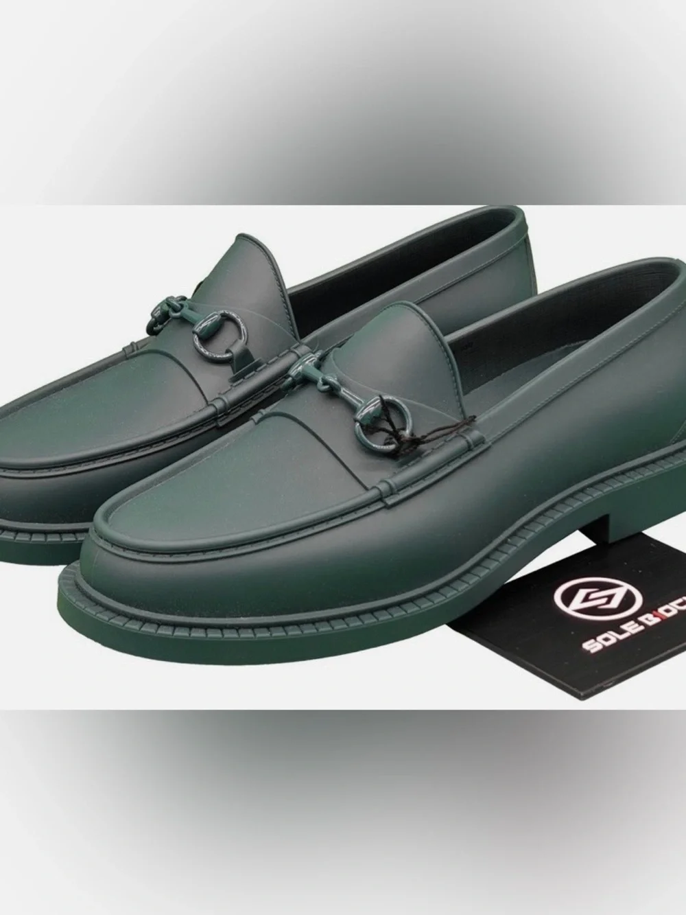 Gucci Green Rubber Horse-Bit Loafers